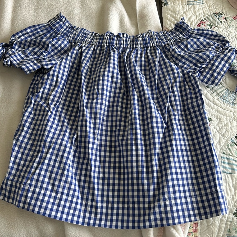 J.crew top gingham sz 2 ruffle off shoulder